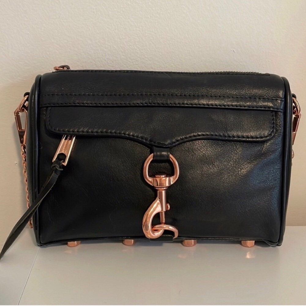 Rebecca Minkoff MAC Black Leather Crossbody Shoulder Bag Rose Gold Y2K Rare